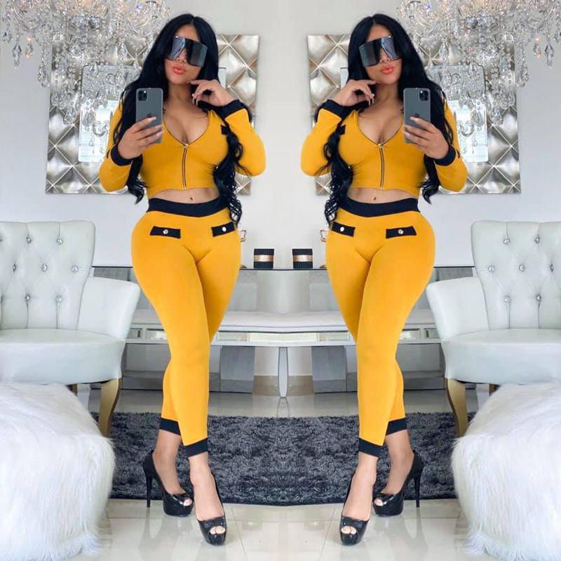 HAOYUAN Sexy Two Piece Set Women Crop Top and Pants Tracksuit 2020 Spring Clothes Sweat Suits 2 Piece Club Outfits Matching Sets