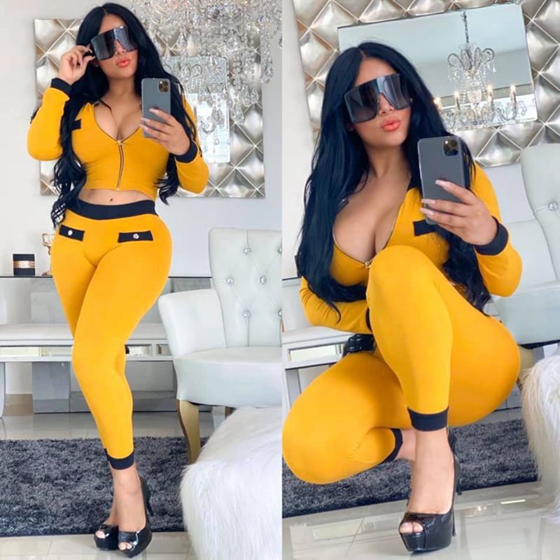 HAOYUAN Sexy Two Piece Set Women Crop Top and Pants Tracksuit 2020 Spring Clothes Sweat Suits 2 Piece Club Outfits Matching Sets