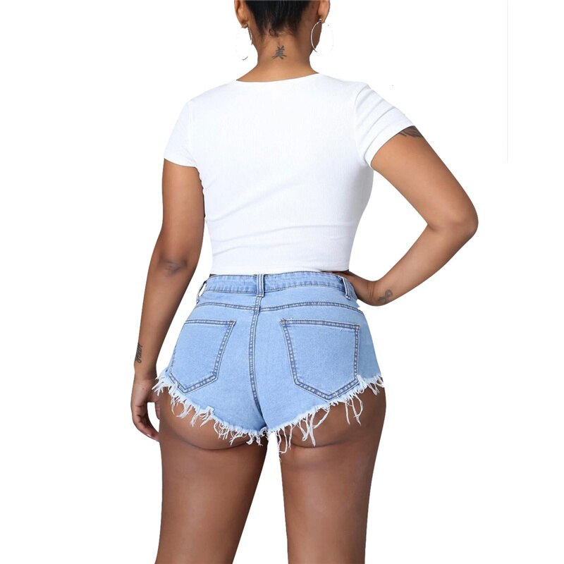 Adogirl Lace Up Tassel Jeans Summer Shorts for Women Sexy Button Fly Mini Night Club Trousers Streetwear